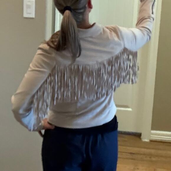 JouJou Faux Suede Western Fringe Moto Jacket Zippers Lined Cream Ivory Medium - Picture 10 of 10